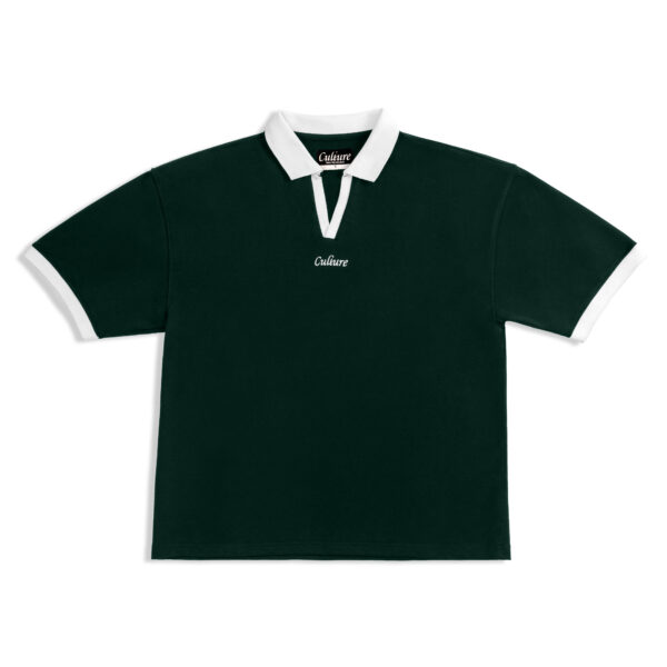 Contrast Collar Polo - Forest Green / White