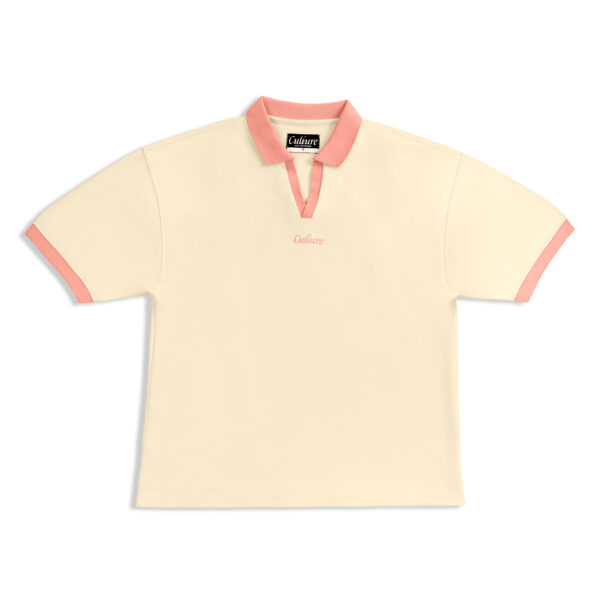 Contrast Collar Polo - Antique White / Pink
