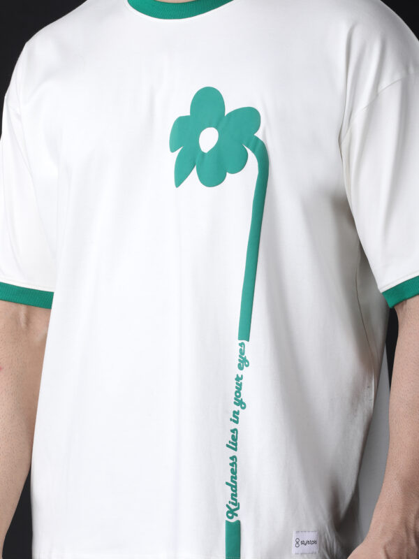 Kindness, flower design cream color oversized crew neck tshirt