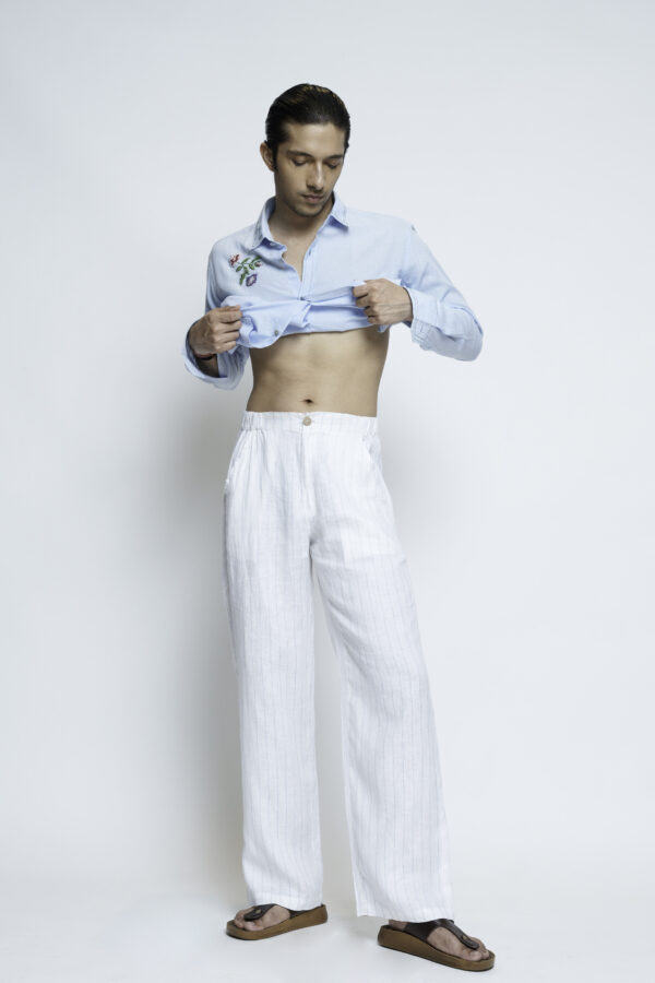 White Pinstripe Wide Leg Pants