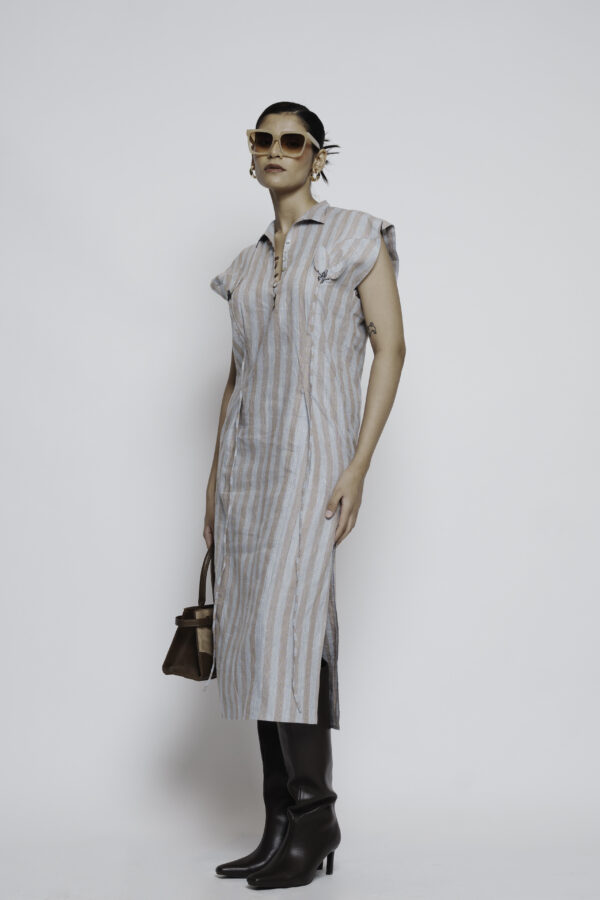 Striped linen button down midi dress