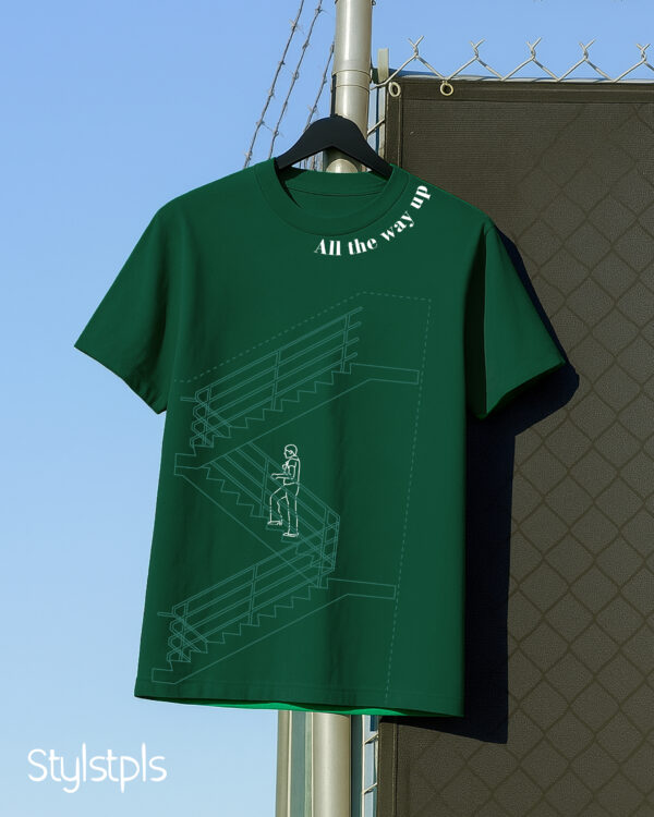 All the way up - Dark green, collar puff print oversized T-shirt