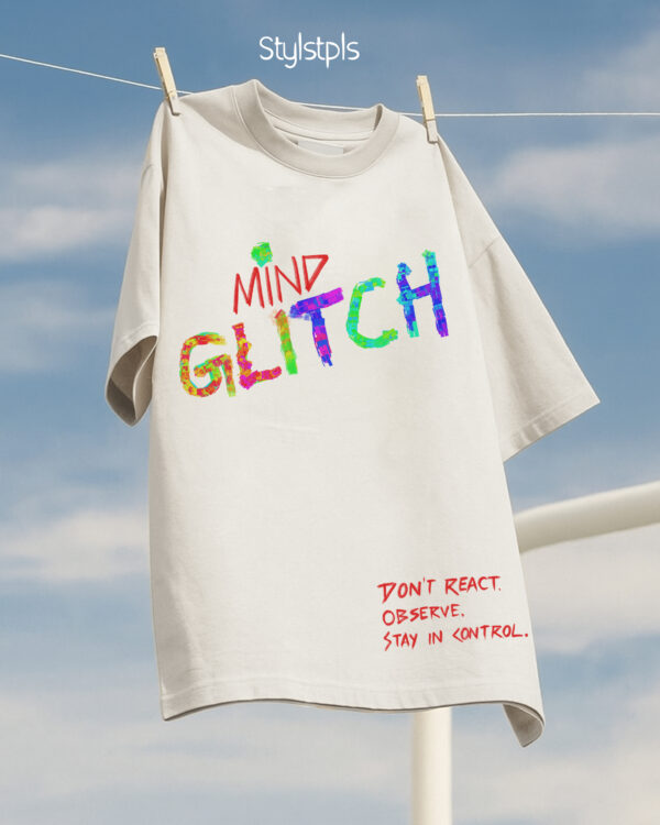 Mind glitch - Cream base, multicolor print, oversized T-shirt